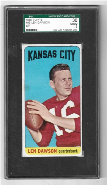 1965 Len Dawson (HOF) Topps Football Card SGC Graded 30 - Good (2)