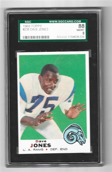 1969 Deacon Jones (HOF) Topps Football Card SGC Graded 8