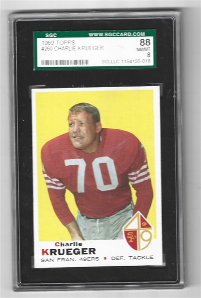 1969 Charlie Krueger (SF 49'ers) Topps Football Card PSA Graded 8