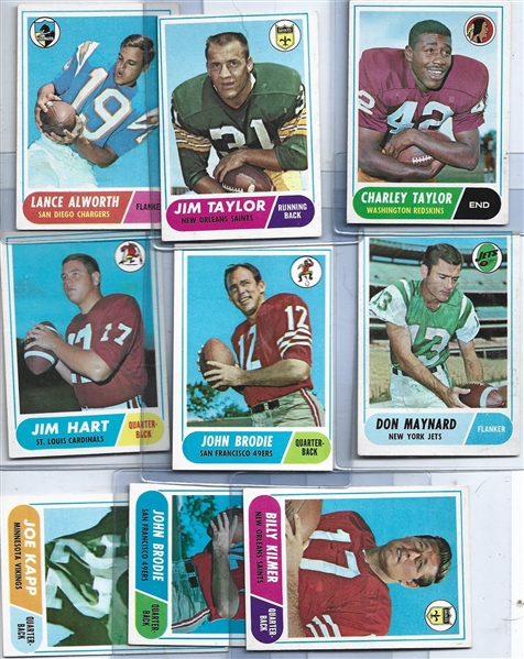 1968 Topps Football Card Lot of (24) with Stars - Most are Better to High Grade