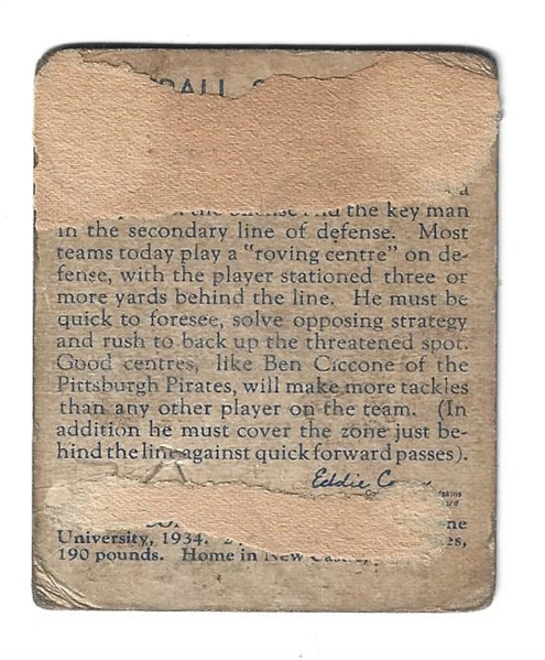 1935 National Chicle Football - Ben Ciccone Football Card