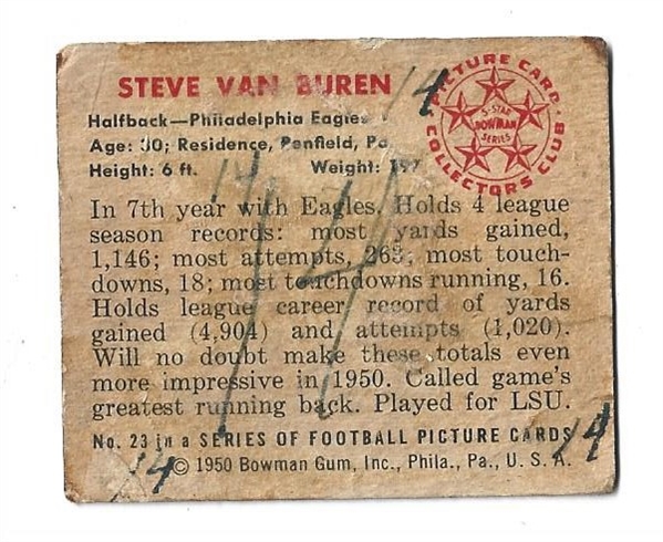 1950 Bowman Football - Steve Van Buren (HOF) - Ungraded Card