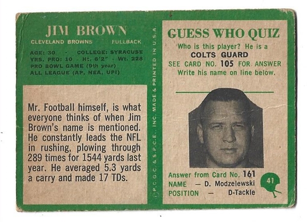 1966 Jim Brown (HOF) Philadelphia Football Card