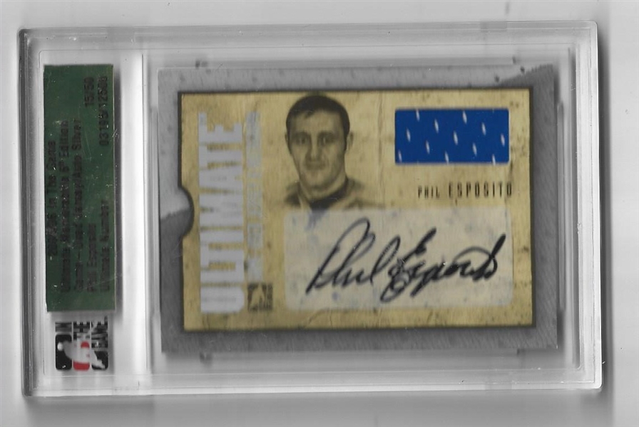 2005-05 Phil Esposito (HOF) Game Used & Autographed Card - In the Game Slabbed 