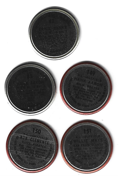 1964 Topps Metal Coins Lot of (5) - All HOF'ers - All High Grade