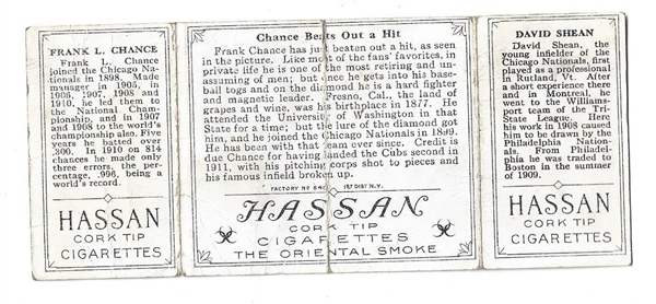1912 Hassan Triple Fold - Frank Chance (HOF) & David Shean - Baseball Card
