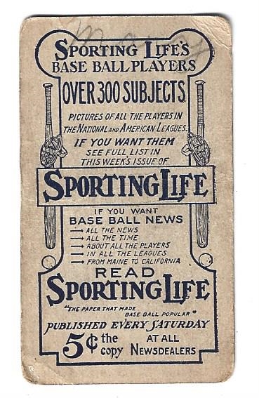 1911 Stuffy McInnes The Sporting Life M116  Baseball Card 
