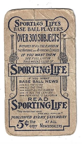 1911 Topsy Hartsel  (Philadelphia A's) The Sporting Life M116  Baseball Card 