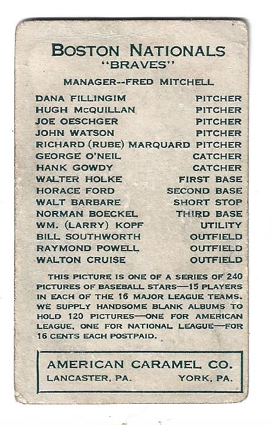 1922 American Caramel - Walter Holke (Boston Nationals) - Baseball Card