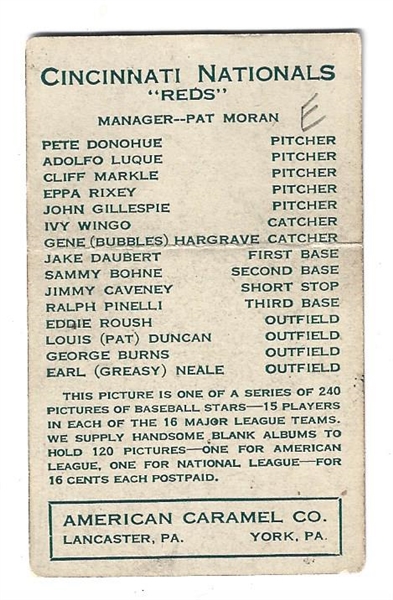 1922 American Caramel E120 - Jimmy Caveney (Cincinnati Nationals) - Baseball Card 