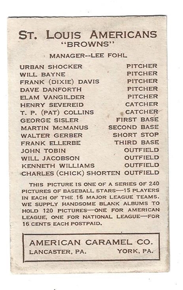 1922 American Caramel E120 - John Tobin (St. Louis Americans) - Baseball Card