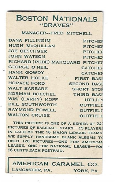 1922 American Caramel E120 - Walton Cruise (Boston Nationals) - Baseball Card