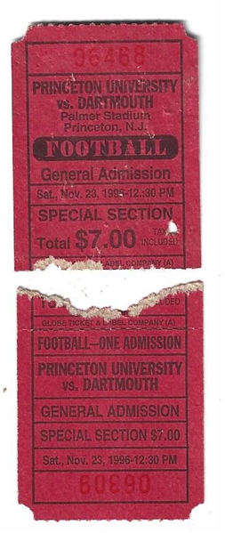 1996 Last Football Game at Palmer Stadium (Princeton vs. Dartmouth) Ticket Stub