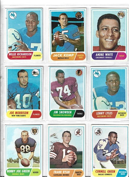 1968 Topps Football Sheet of (9) with Stars - No HOF'ers