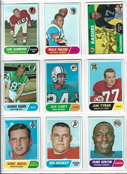 1968 Topps Football Sheet of (9) With Some Better Players
