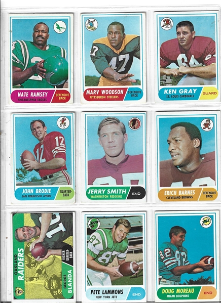 1968 Topps Football Sheet of (9) With George Blanda (HOF) Plus (8) Others