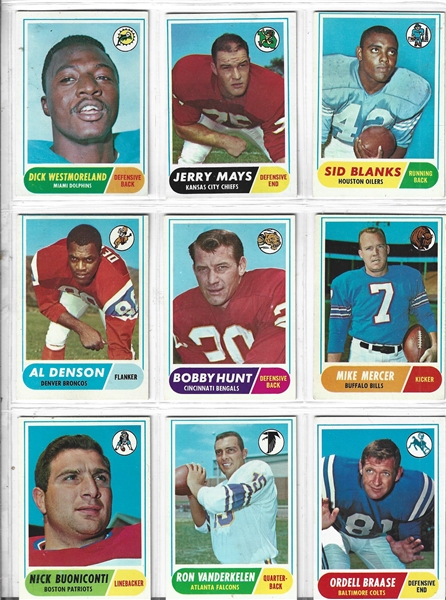 1968 Topps Football Sheet of (9) With Nick Buoniconti (HOF) & (8) Others