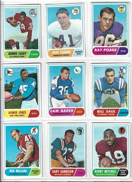 1968 Topps Football Sheet of (9) Cards with Bobby Mitchell (HOF) & (8) Others