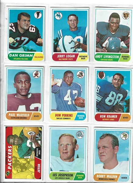 1968 Topps Football Sheet of (9) With Paul Warfield (HOF) & (8) Others