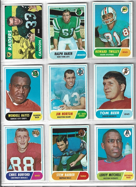 1968 Topps Football Sheet of (9) With Semi-Stars & Commons 