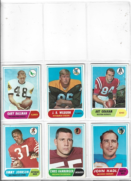 1968 Topps Football Sheet of (6) With Semi-Stars & Commons 