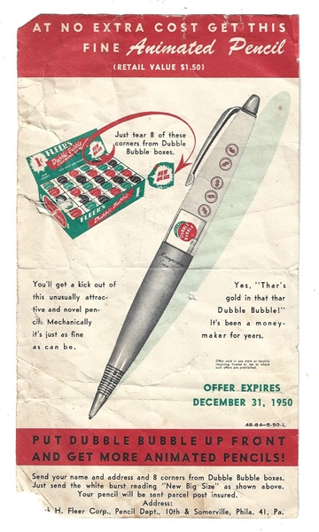 1950 Frank H.Fleer Animated Pencil Offer Coupon