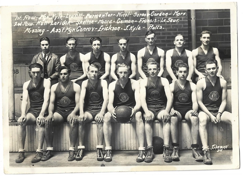 1930's Scholastic Basketball Team Photo with Roster of Names at the Top