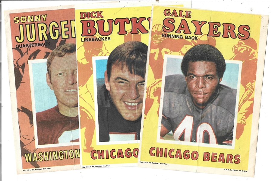1970 Topps Football Posters Lot of (3) - Sayers, Butkus & Jurgensen